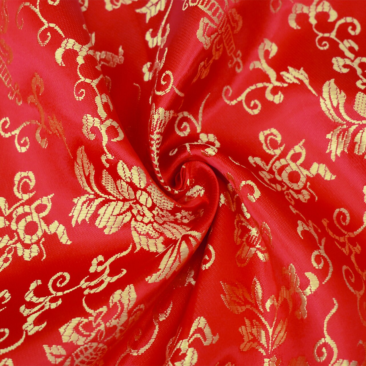 Red-Yellow Polyester Floral Pattern Chinese Brocade Woven Fabric By the Yard